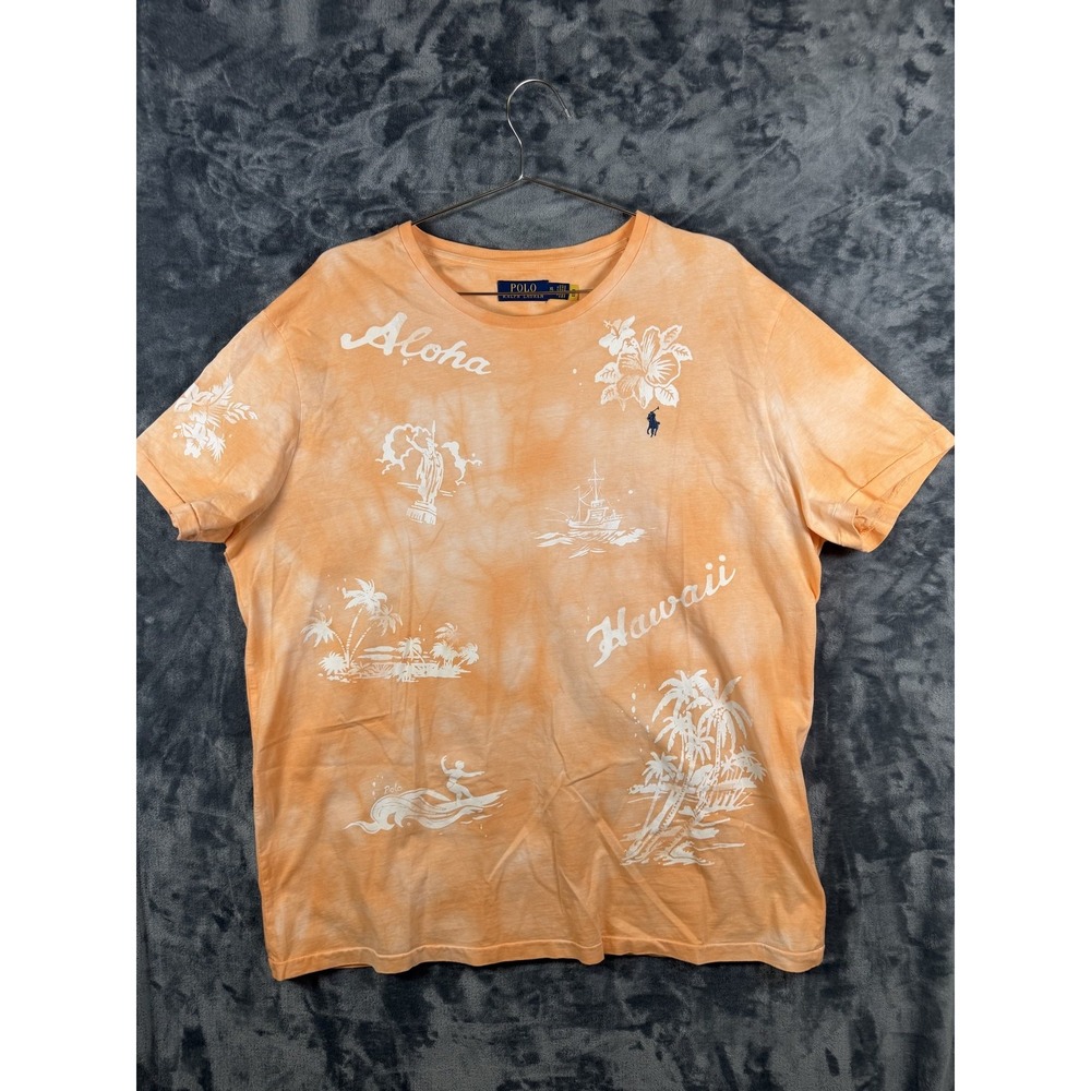 Polo Ralph Lauren Shirt Mens XL Orange Aloha Hawaii Tropical Surf Graphic Tee